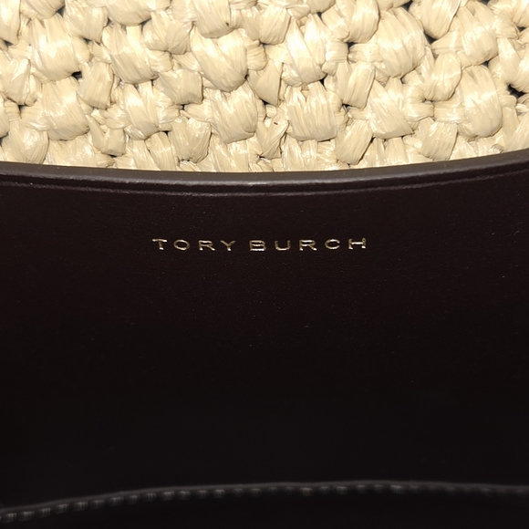 Tory Burch Cream and Brown Raffia Bucket Bag RARE - Picture 8 of 13
